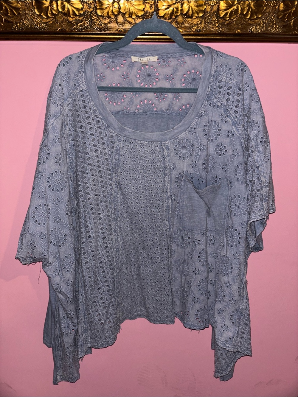 Oli & Hali Light Blue Eyelet Scoop Neck Women's Oversized Top size XL